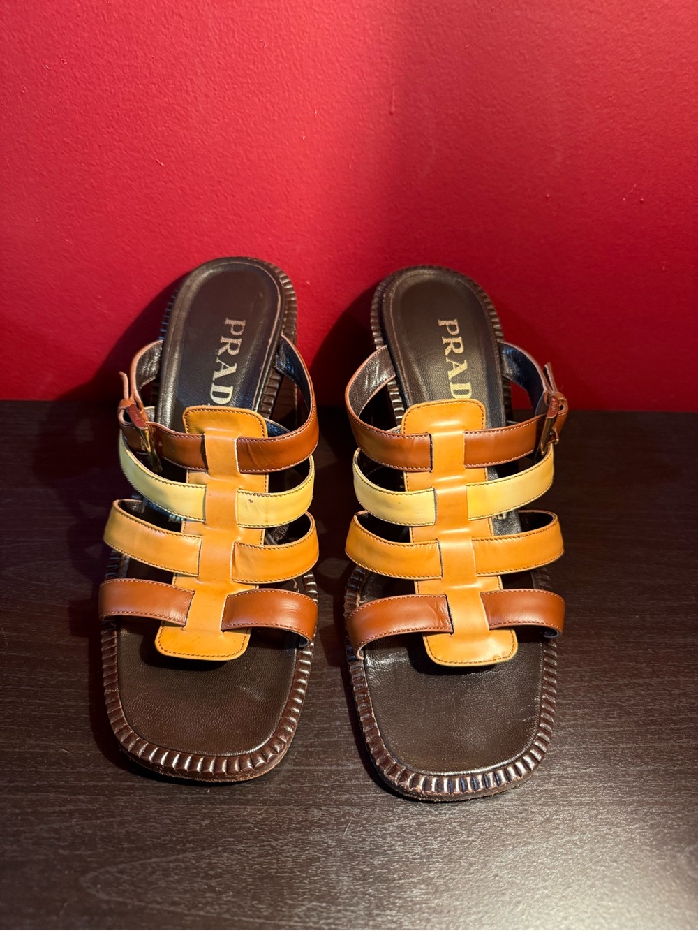 Prada Multi-Color Leather Heels, Size 7.5